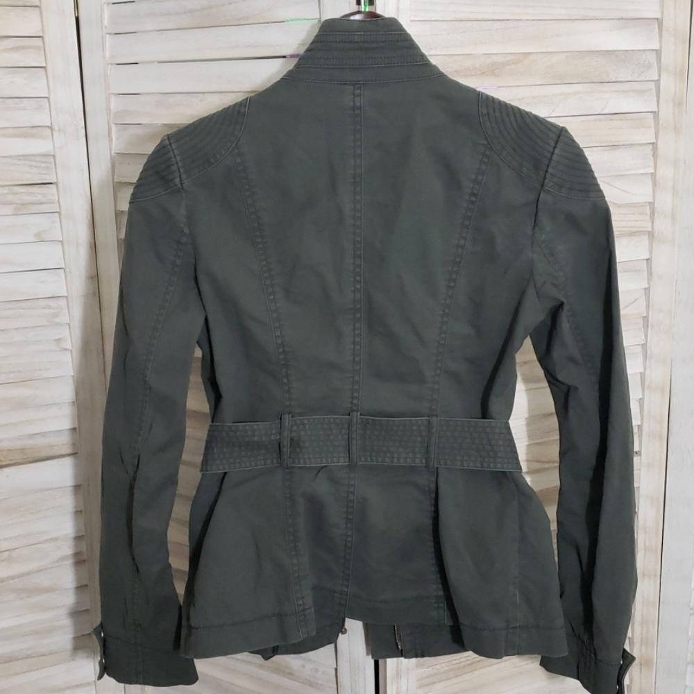 GUESS Army Green Coat w/Gold Buttons & Belt - Picture 7 of 8